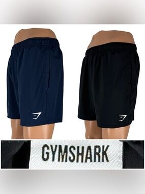 Gymshark Mens Large Arrival Shorts Black Blue 5” Inseam Athletic Lot Of 2 EUC